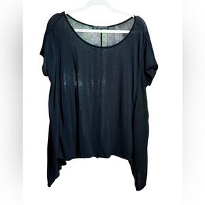 Peruvian‎ Connection Black Sheer Boxy Top Shark-bite Hemline Lightweight Sz M